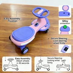 2-In-1 Ride on Wiggle Car, Pedal-Powered Swing Toy with 2 Speeds, Anti-Tipping Capacity Ideal Present for Birthdays