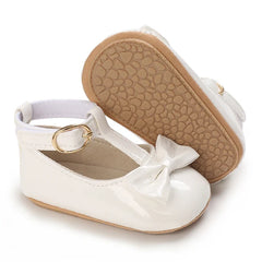 Solid Color PU Leather Bowknot Princess Shoes, Baby Learning Walk Shoes Prewalkers for Newborn Girls 0-18M