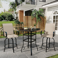 Set Of 2 All-Weather Swivel Bar Stools, 360° Rotating Outdoor Counter Height Chairs With High Back & Armrests For Deck Patio