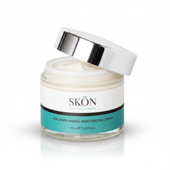 Collagen Marine Moisturizing Cream jar with lid open, showcasing rich cream inside.