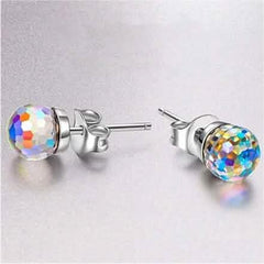 Aurora Borealis Swarovski Crystal Faceted Ball Stud Earrings