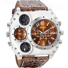 Avaner Mens Big Face Dual Time Zone Leather Strap Sport Watch