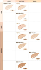 Shade chart for Beauty of Joseon tinted mineral sunscreen displaying fair, light, and medium tones in cool, neutral, and warm.