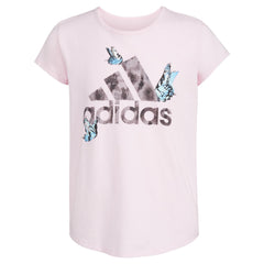 adidas Girls Short Sleeve Cotton Scoop Neck Tee T-Shirt Light Pink w/Butterflies Size 6