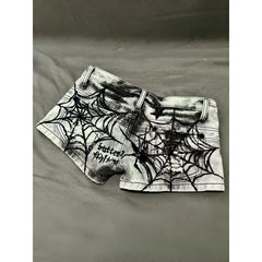 Womens American-style Spiderweb Print Diamond Skull And Star Denim Shorts