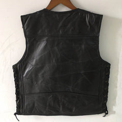Classic Leather Biker Vest Mens WaistcoatPatchwork Sleeveless Jacket