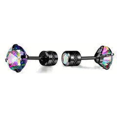 Cubic Zirconia Screw Back Stainless Steel Stud Earrings