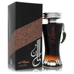 Lattafa Al Haan perfume 3.4 oz (100 ml) EDP spray for women, featuring the black bottle and decorative box.