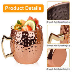 4Pcs Moscow Mule Mugs 18OZ Copper Plating Cocktail Cup Set With Straws Stainless Steel Lining Hammered Cups For Wine Beer Cocktail Cold Drinks