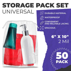 Clear Drawstring Bag, 6 x 10 Inches. Pack of 50 Clear Plastic Drawstring Bags. 2 Mil Drawstring Clear Plastic Bags. Waterproof Clear Plastic Bags Drawstring for Cosmetics, Toiletries