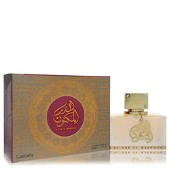 Lattafa Al Dur Al Maknoon Gold EDP 3.4 oz 100 ml perfume spray for men with gold and burgundy box.
