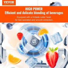 VEVOR Professional Blender with Shield, Commercial Countertop Blenders, 68 oz Blender Combo, Stainless Steel 9 Speed & 5 Functions Blender, for Shakes, Smoothies, Peree, and Crush Ice, Black