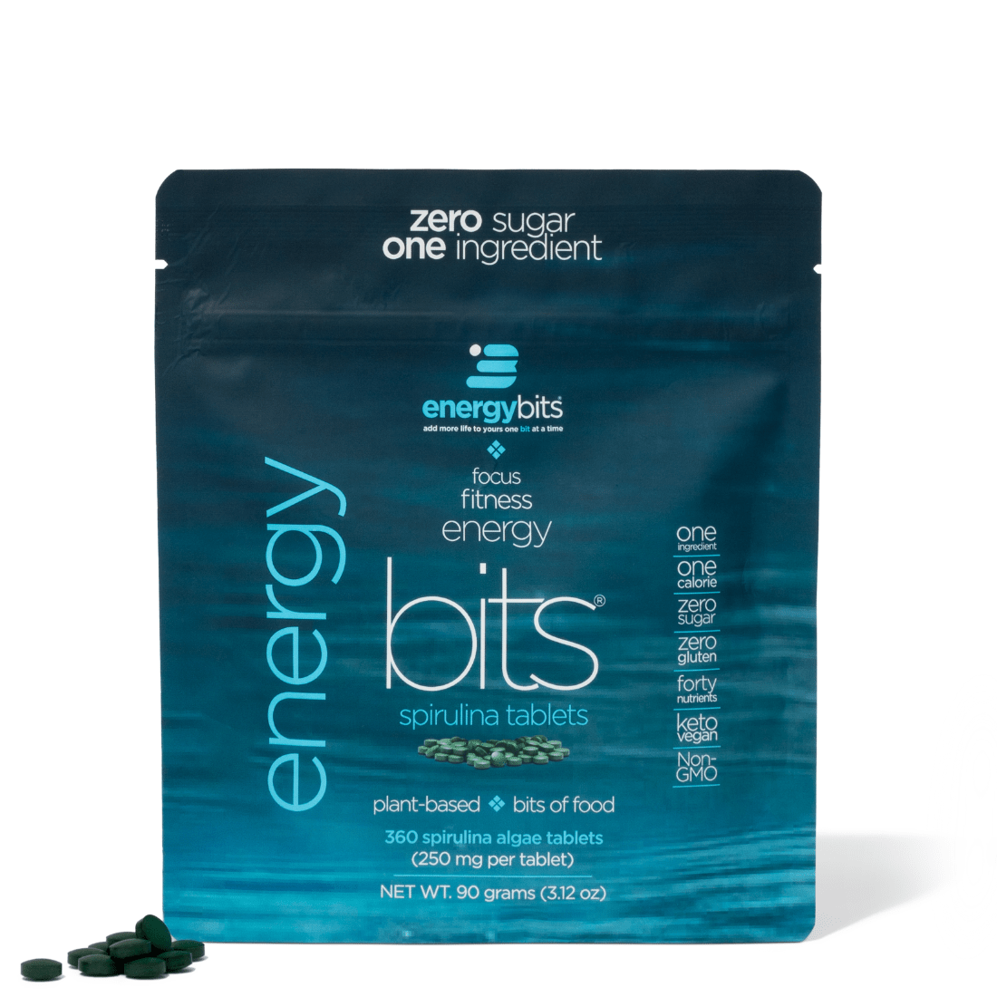 ENERGYbits Spirulina Tablets small bag front packaging view
