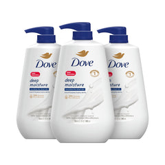 Dove Deep Moisture Body Wash 30.6 Fl Oz Pack of 3 with Pump Luxurious Hydration for Dry Skin Cleanser with 24hr Renewing MicroMoisture