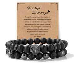 8mm Black Obsidian Onyx Hematite Lava Volcanic Stone Bracelet Leopard Head Bracelet Mens Crystal Beaded Bracelets Black Bead Bracelet Spiritual Protection Bracelet for Men