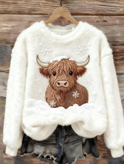 Sweet Crew-neck Top With A Snowman Design
