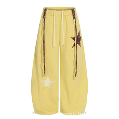 Starry Embroidery Fleece Lined Casual Pants For Women Loose Fit Trousers