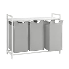 VASAGLE Laundry Hamper Laundry Basket Laundry Sorter with 3 Pull-Out and Removable Bags Shelf Metal Frame 3 x 10 Gallons (38 L) 36.4 x 13 x 28.4 Inches Dove Gray UBLH301W03
