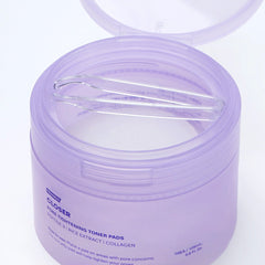 FRANKLY Closer pore tightening toner pads container with tweezers, enhancing skin texture and minimizing pores.