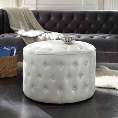 Jimmy Ottoman Button Tufted PU Leather Upholstered Round Pouf
