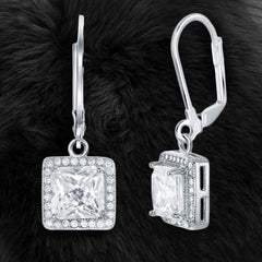 Leverback Elegance Princess Halo Drop Earring