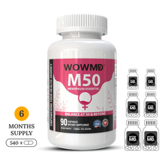 WOWMD M50 Menopause Essential 6-month supply, a daily menopause support supplement containing 540 capsules.