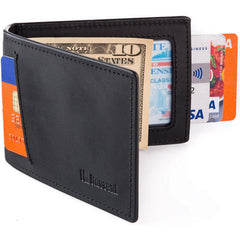 Men's Slim Leather Wallet with Money Clip Bifold Minimalist RFID Blocking Card