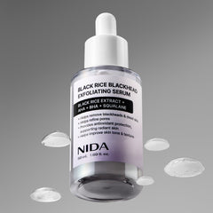 NIDA Black Rice Blackhead Exfoliating Serum 50ml, a blackhead exfoliating serum enhancing skin clarity and texture.