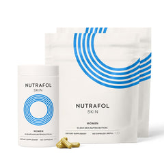 Nutrafol Clear Skin Nutraceutical Acne Supplement for women, dietary acne supplements for women, promoting clear skin.