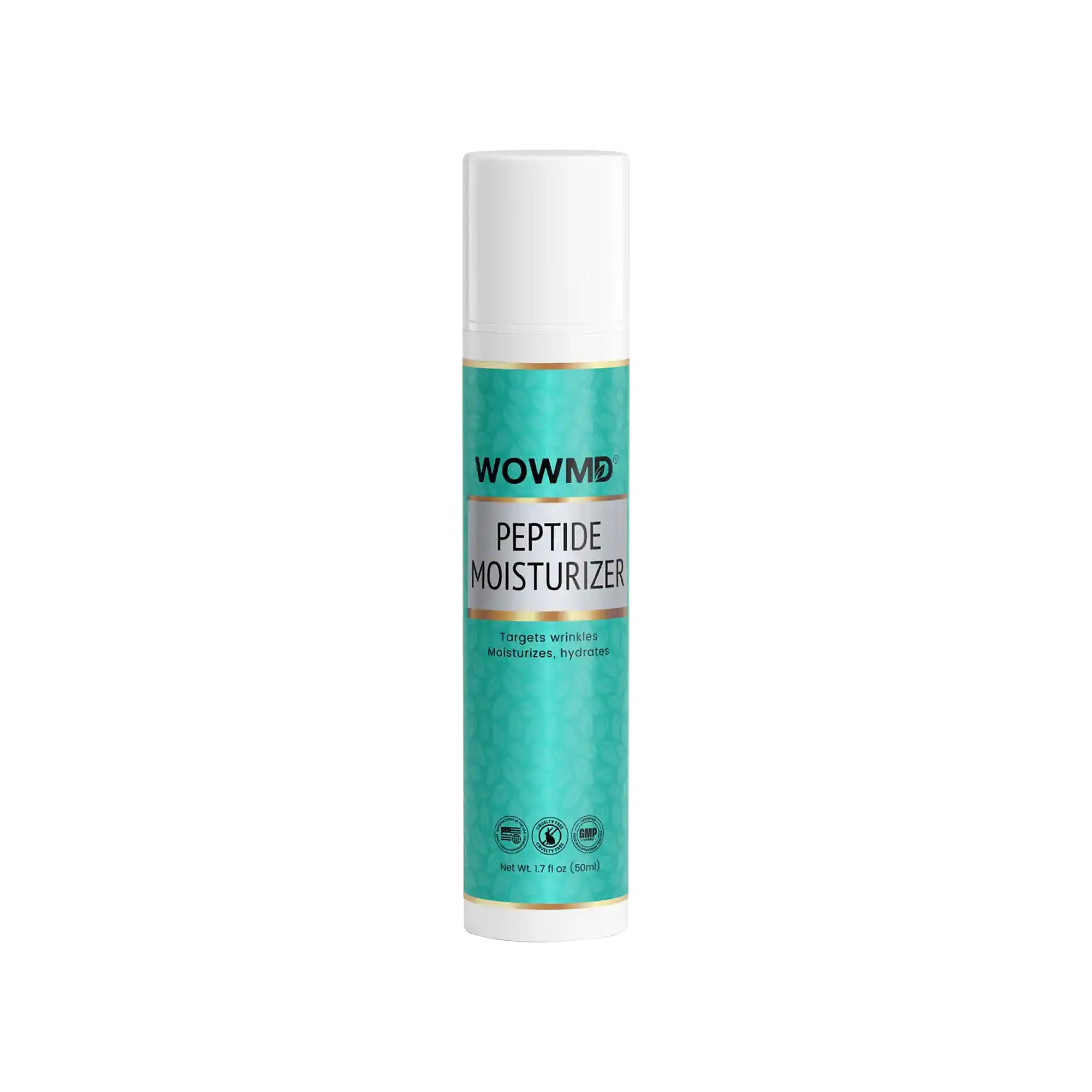 Smooth peptide moisturizer from WOW MD LLC for facial care, featuring a sleek jar with a creamy texture.