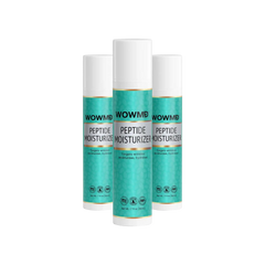 Bottle of WOW MD LLC Peptide Moisturizer for facial care, showing the skincare product in a clear container.