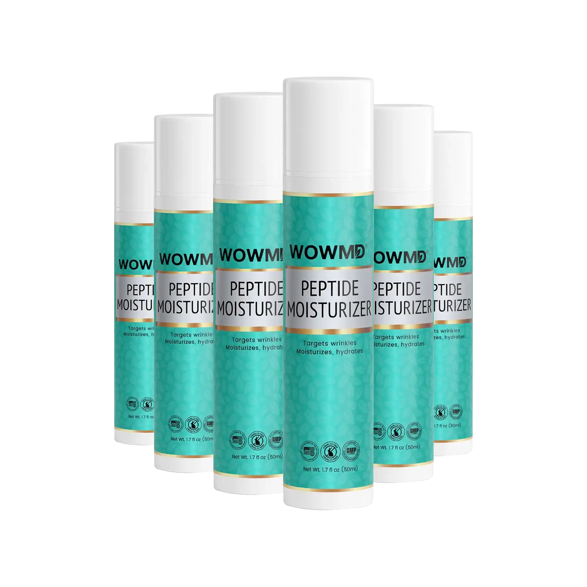 Cream jar of WOW MD LLC Peptide Moisturizer for facial care, showing the product's packaging and texture.