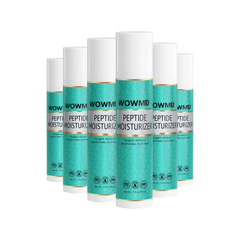 Cream jar of WOW MD LLC Peptide Moisturizer for facial care, showing the product's packaging and texture.