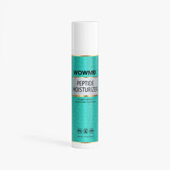 Bottle of WOW MD LLC peptide moisturizer for facial care with a sleek design and clear labeling on a white background.