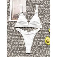 Rib Ring Linked High Cut Bikini Swimsuit