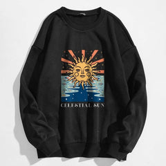 Sun and Letter Graphic Oversized Thermal Sweatshirt