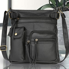 Super Soft Genuine Leather Top Belt Accent Crossbody Bag