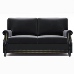 Velvet Roll Up Arm Chair Loveseat with Nail Head