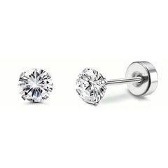 Women's Cubic Zirconia Surgical Stainless Steel Flat Back Earrings