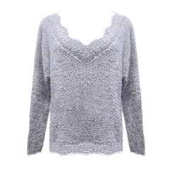 Women's Pullover Sweater Knitted Solid Colored Casual Acrylic Long Sleeve Loose Sweater Cardigans V Neck