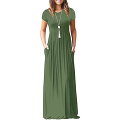 Women's Short Sleeve Loose Casual Long Dresses with Pockets
