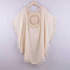 Women's Swimwear Cover Up Beach Dress Tassel Printing Hole