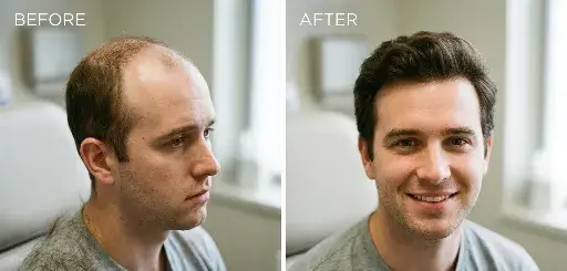 Before and after image showcasing natural hair regrowth solutions for healthier scalp and textured hair.