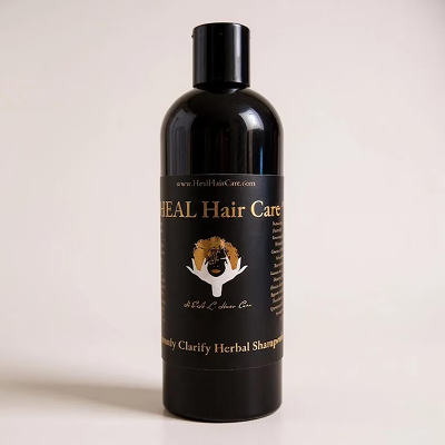 HEAL Hair Care Clarifying Herbal Shampoo bottle showcasing clarifying shampoo benefits for hair restoration.