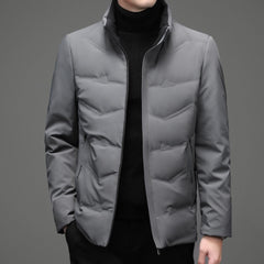 Mens Casual Color Stand-collar White Duck Down Warm Down Jacket
