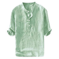 Mens Short-sleeved Loose-fit Linen Shirt