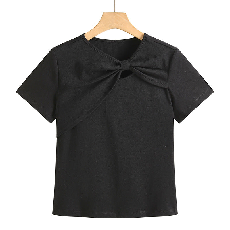 Camisa de manga corta para mujer, de color liso, con hombros descubiertos