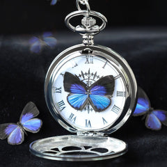 Chaîne de montre de poche créative Ya papillon gris et Wu papillon gris, montre pendentif rétro