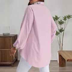 Chemise décontractée rayée, coupe ample, à manches longues et col à revers