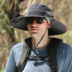 Chapeau coupe-vent et coupe-soleil avec ventilateur à batterie au lithium longue autonomie et recharge solaire